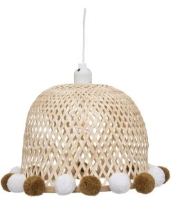 Suspension bambou pompons - Beige