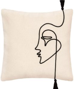 Housse de coussin 40x40 cm Visage corde coton - Blanc