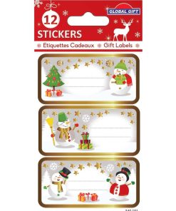 12 étiquettes adhésives de Noël - Bonhommes de neige - N/A