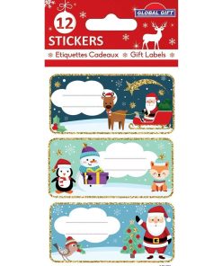 12 étiquettes adhésives de Noël - Paillettes dorées - N/A