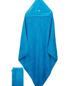 Eveil Et Nature Cape De Bain Et Gant Coton Bio - Bleu turquoise