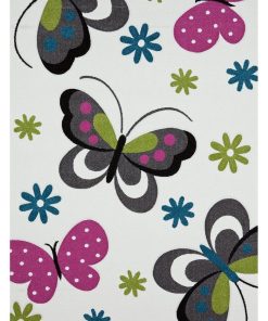 Tapis enfant 60x110 KIDS PAPILLONS Crème OEKO TEX idéal pour Chambre - Ecru