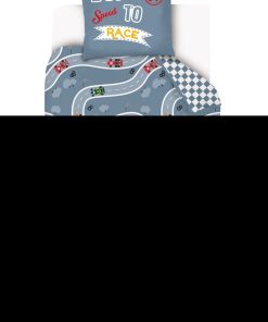 Housse De Couette Enfant Lou&Loup Circuit De Voitures Enfant et Taie d'oreiller - 100% Coton - Gris