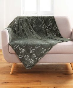 Plaid 125x150 cm flanelle métallisée Arty line kaki argent - Vert