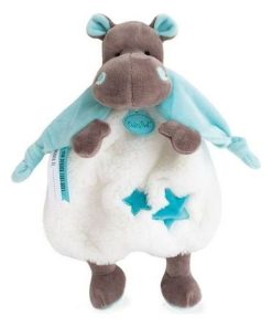 doudou Babynat Hippopotame Bleu Vert BN0362 Bazile & Zoe Plat - Bleu