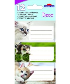 12 étiquettes adhésives scolaires - Rectangle - Photos Chatons - N/A