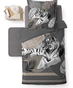 Housse de couette + taie Tigre du bengale - Gris
