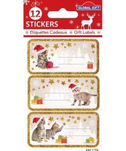 12 étiquettes adhésives de Noël - Chatons - N/A