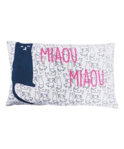 Future Home - Coussin coton blanc et bleu avec chat 30x50cm - Blanc