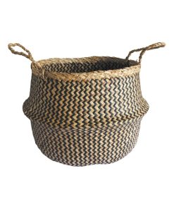 Lot de 4 paniers cloche Ethno ZigZag avec poignées - Jonc de mer - Nautrel - Blanc - 30x30x30cm - Beige