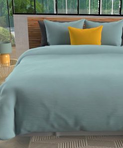 Parure Housse de couette microfibre lavee intemporel - Bleu céladon