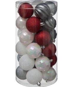Boules de Noël 60 mm X30 rouge, gris et blanc - Multicolore