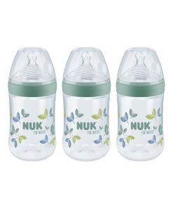 Lot de 3 biberons For Nature 260ml perçage M Temperature Control Nuk - Vert