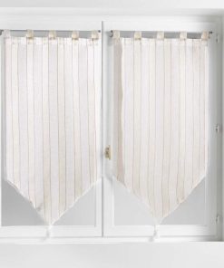 Paire de voilages passants 60x90 pompons tissé naturel Charlize - Blanc