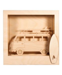 Kit Déco Cadre 3D à faire soi-même - Camping Car en bois - 24 cm - Marron