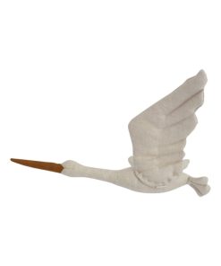 Trophée mural enfant, Cigogne en lin beige - Beige