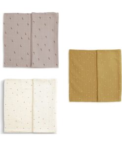 Lot de 3 mini langes en mousseline de coton bio (50 x 50 cm) - Marron