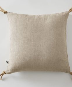 Coussin pompons lin lave Collection Soline - Beige