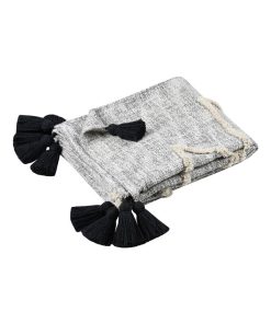 Plaid 125x150 cm Benito naturel coton - Noir