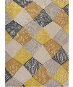 Tapis salon 170x240 SAFFRON Jaune tapis esprit vintage tufté main en pure laine vierge - Jaune