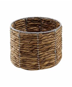 Panier En Jacinthe D'eau Rond Armature Métal - 26 X 17 Cm - Beige