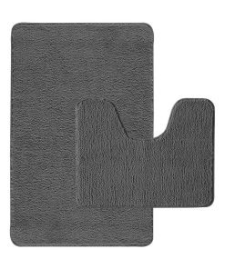 Guy Levasseur - Lot de 2 tapis de bain polyester 50x80cm + 50x40cm anthracite - gris anthracite