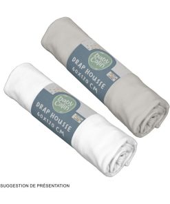 Lot de 2 draps housse en coton 60x120 cm Blanc + Gris - Gris