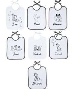 Lot de 7 bavoirs journaliers à lacets 101 Dalmatiens - Naissance - Gris