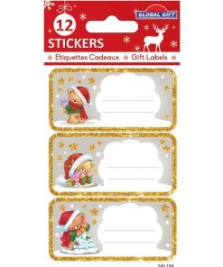 12 étiquettes adhésives de Noël - Oursons de Noël - N/A