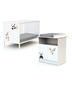 WEBABY - Duo Lit Bébé et Meuble - Blanc Orange
