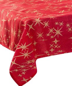 Nappe canevas 140x360 cm rouge étoiles or - Doré/or