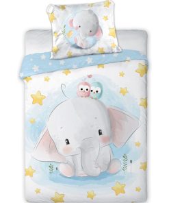 Parure de Lit Bébé Coton Eléphanteau Bleu - Bleu