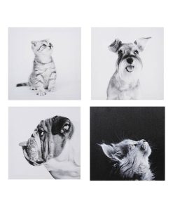 Ensemble de 4 tableaux sur toile imprimée 28x28 cm Funny - Gris