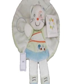 Doudou Nicotoy Chat Bleu rond voiture blanc plat - Bleu