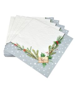 Lot de 20 serviettes en papier Branche de sapin - Blanc