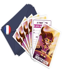 6 Invitations Et Enveloppes Anniversaire 'super-héroine' | Fabrication Française - N/A