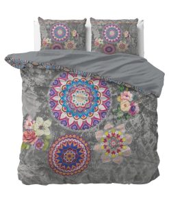 Parure de Lit Double Coton Mandala - Gris
