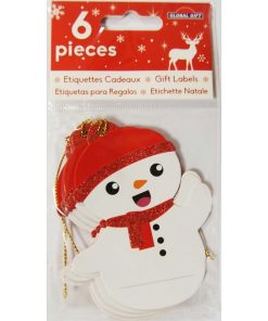 6 étiquettes cadeaux - Bonhommes de neige à paillettes - N/A