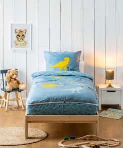 Bleu Câlin - Caradou T-rex Sans Couette 90x190cm Parure Enfant Dinosaure - Bleu Jaune