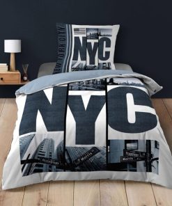 Housse de couette + taie Hudson coton 42 fils - Bleu