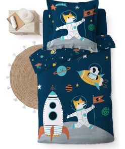 Housse de couette Renard et panda en fusee - Bleu