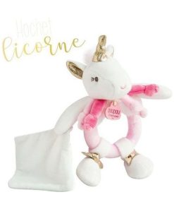 Doudou et compagnie Licorne Blanc Lucie 17 cm DC3310 Tropicool Hochet - Blanc