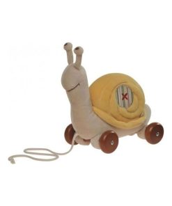 doudou Noukies Escargot Jaune sur Roulette Emma,Paco,Aldo Pantin - Jaune