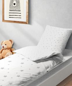 Bleu Câlin Rechange Caradou Mixte Etoiles Parure de Lit Enfant - Sans Couette - 90x190cm - Blanc Gris