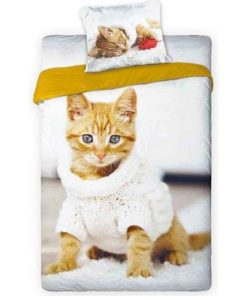 Parure de lit coton Chaton Roux - Blanc