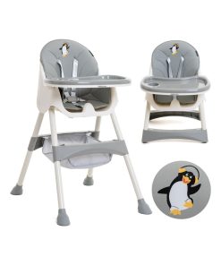 Chaise Haute Bébé Evolutive -dès 6 mois jusqu’à 20kg -Disco Pinguin - hauteur réglable - gris - Gris