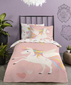 Parure de lit 'licorne' - 1 personne - Rose