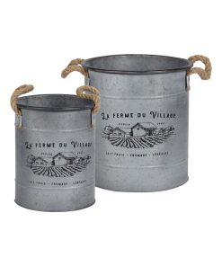 Lot de 2 pots à fleurs métal décoré - Gris