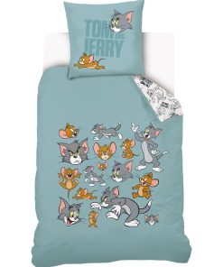 Housse de couette Tom & Jerry Personnages et Taie D'oreiller - 100% Coton - Bleu