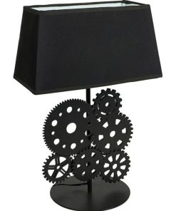 Lampe bois noir tissu rouages - Noir